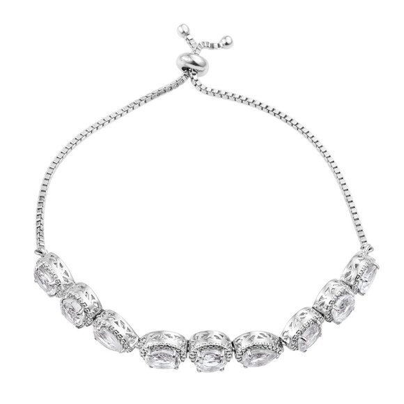 Sterling Silver Petalite Bracelet Polished With Rhodium.